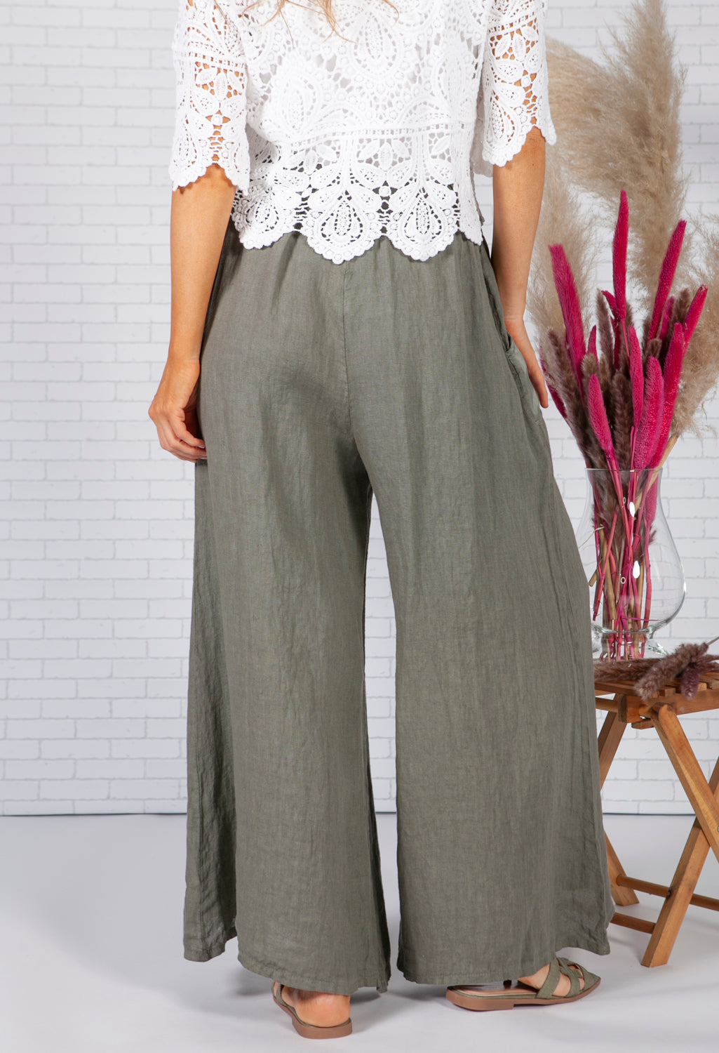 Sun faded Khaki Linen Trousers