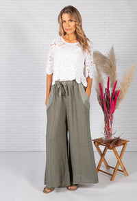 Sun faded Khaki Linen Trousers