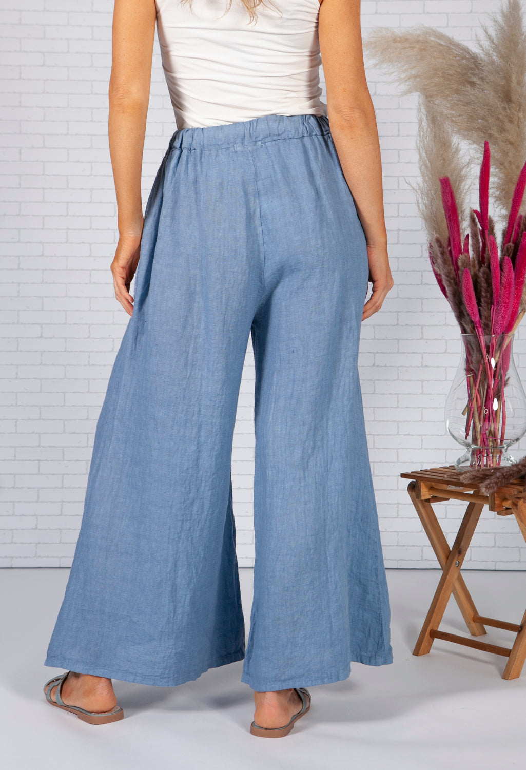 Sun Faded Blue Linen Trousers