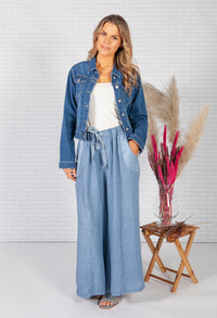 Sun Faded Blue Linen Trousers