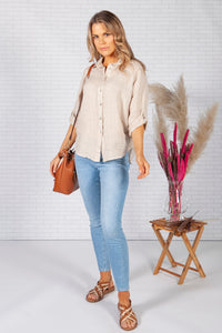 Beige Relaxed Fit Linen Shirt