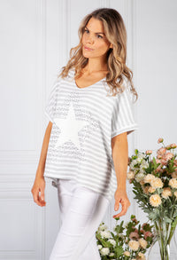 Star Design Knit Top in Light Grey