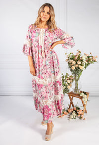 Pink Vintage Print Boho Dress