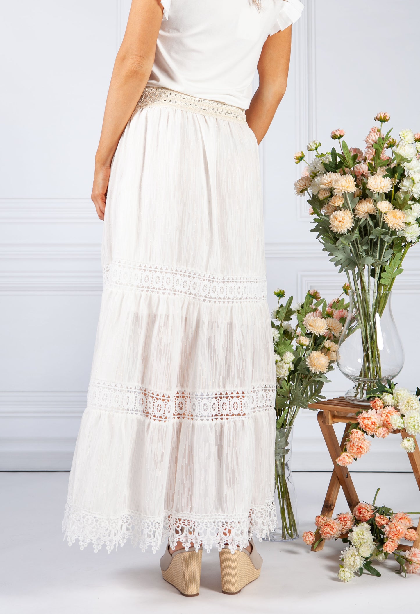 Lace Boho Skirt with Gold Detailing