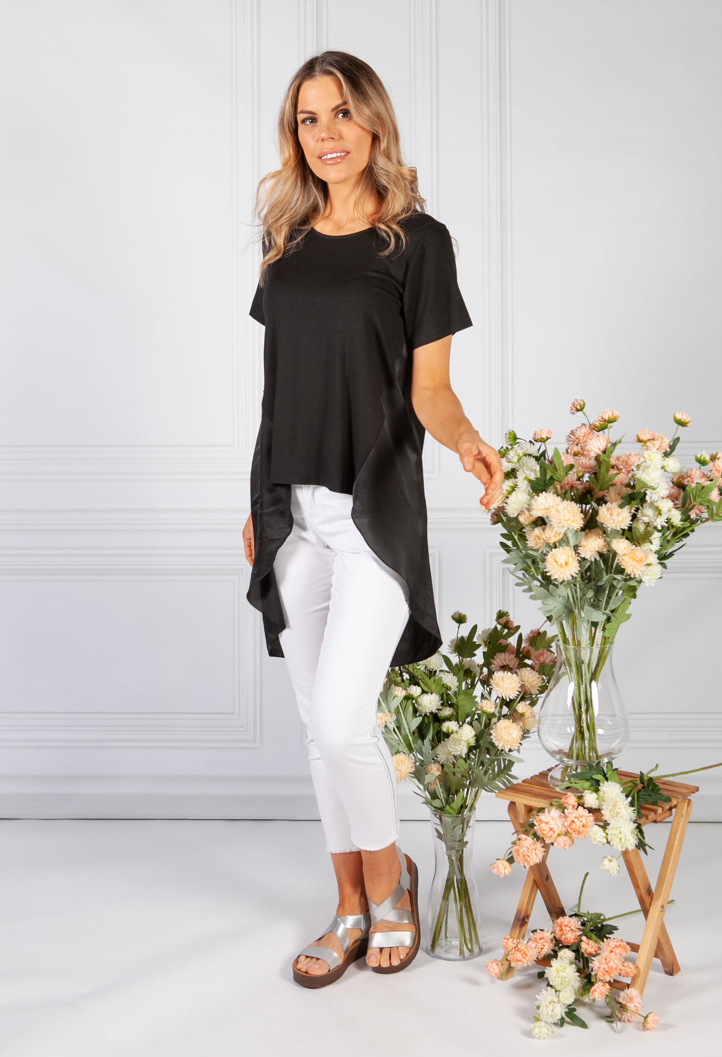 Black Hi-Low Hem Top