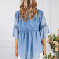 Denim Blue Linen Look Blouse with Embroidered Detailing