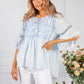 Light Blue Linen Look Blouse with Embroidered Detailing