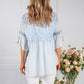 Light Blue Linen Look Blouse with Embroidered Detailing