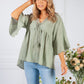 Sun Faded Khaki Lace Neckline Linen Look Blouse