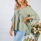 Sun Faded Khaki Lace Neckline Linen Look Blouse