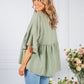 Sun Faded Khaki Lace Neckline Linen Look Blouse