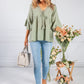 Sun Faded Khaki Lace Neckline Linen Look Blouse