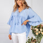 Light Blue Neckline Linen Look Blouse