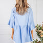 Light Blue Neckline Linen Look Blouse