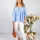 Light Blue Neckline Linen Look Blouse