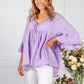 Wild Heather Lace Neckline Linen Look Blouse