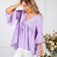 Wild Heather Lace Neckline Linen Look Blouse