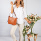 White Lace Neckline Linen Look Blouse