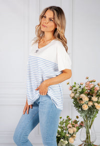 blue stripe top with star embellished detail