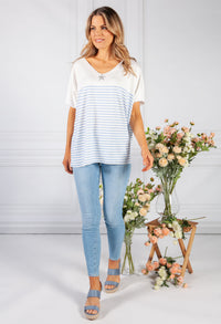 blue stripe top with star embellished detail