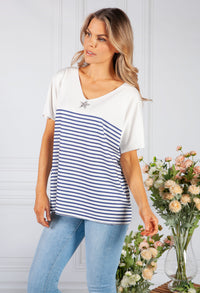 navy stripe top with star embellished detail