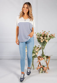 navy stripe top with star embellished detail