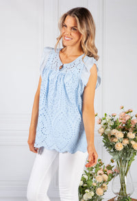 Sky Blue Embroidered Blouse