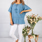 Cornflower Blue Tied Neck Linen Look Blouse