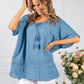 Cornflower Blue Tied Neck Linen Look Blouse