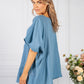 Cornflower Blue Tied Neck Linen Look Blouse