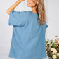 Cornflower Blue Tied Neck Linen Look Blouse