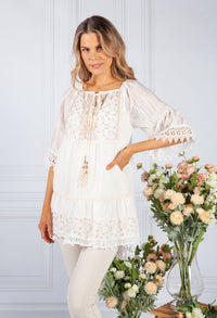 Cream Blouse with Golden Embroidery Detailing