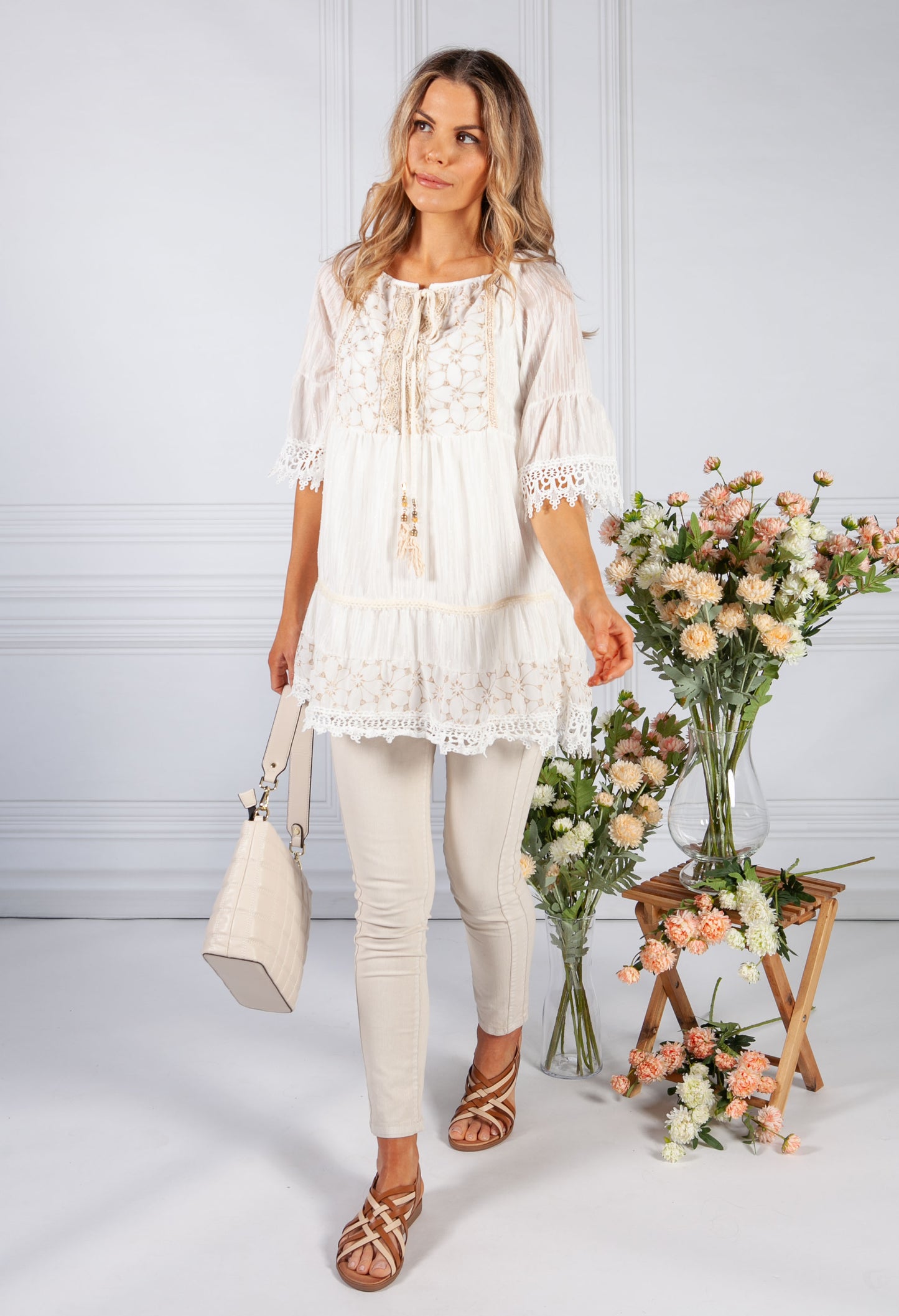 Cream Blouse with Golden Embroidery Detailing