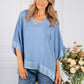 Blue Silk Feel Trim Top