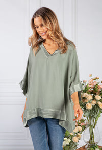 Khaki Silk Feel Trim Top