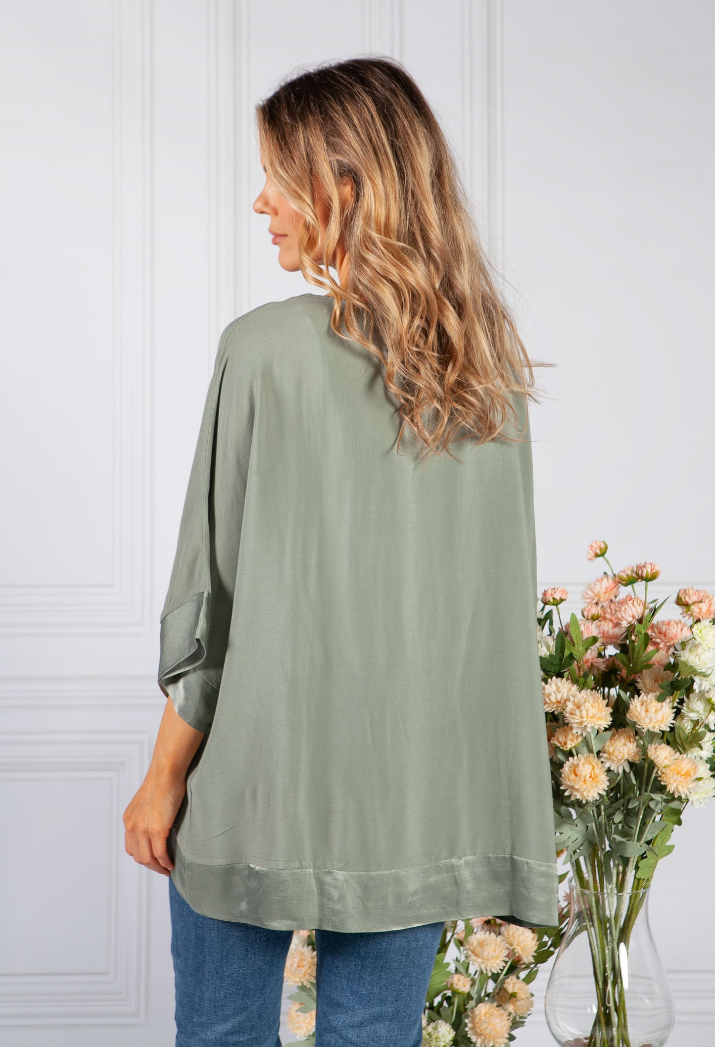 Khaki Silk Feel Trim Top