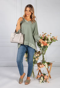 Khaki Silk Feel Trim Top