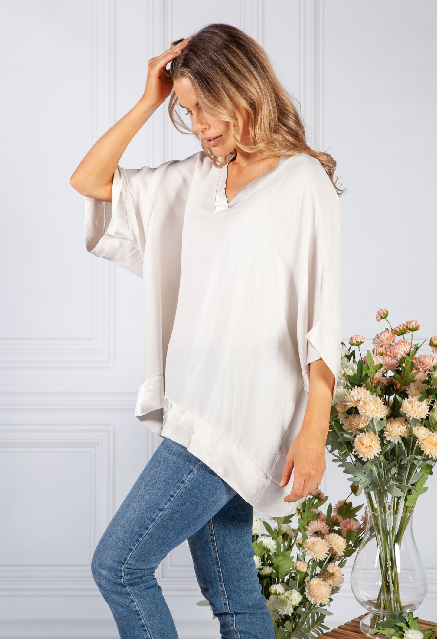 Cream Silk Feel Trim Top