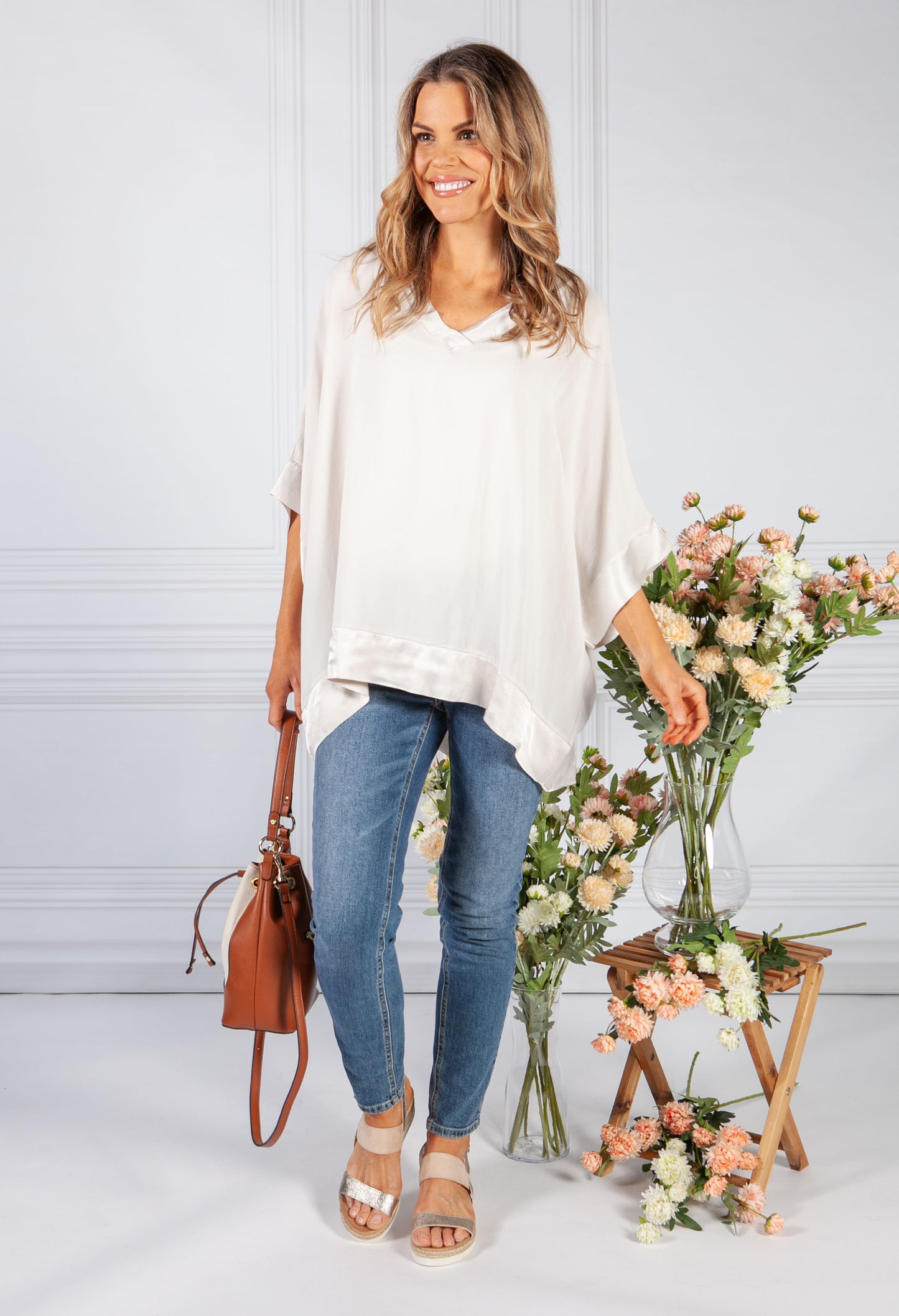 Cream Silk Feel Trim Top