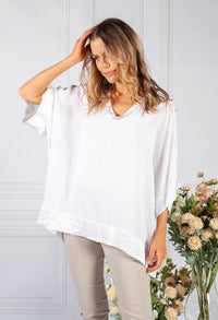 White Silk Feel Trim Top