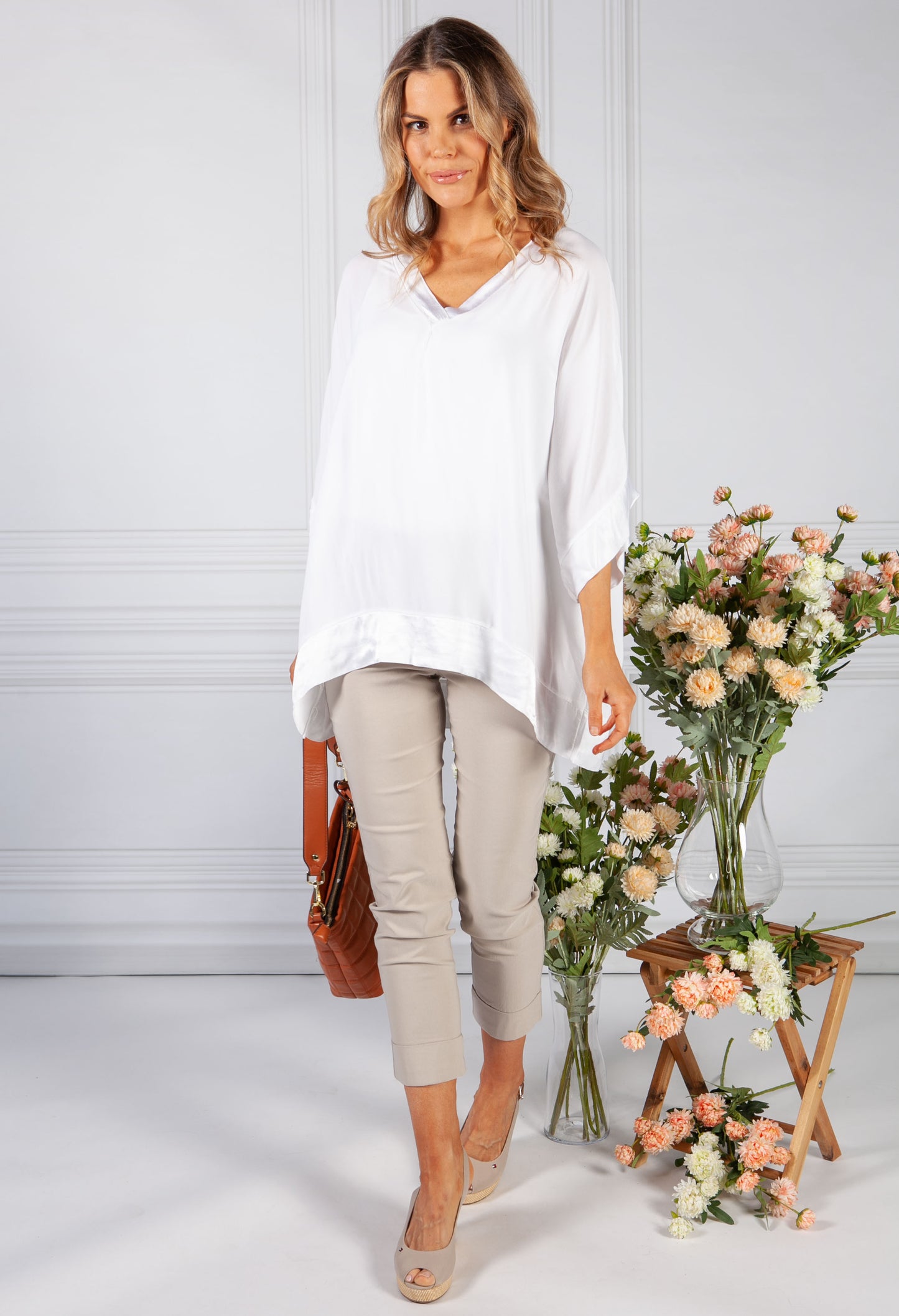 White Silk Feel Trim Top