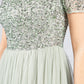 SAGE ROUND NECK SEQUIN AND TULLE DRESS