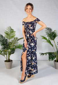 Floral Off the Shoulder Dress in Navy