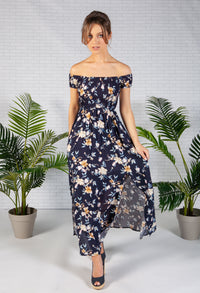 Floral Off the Shoulder Dress in Navy