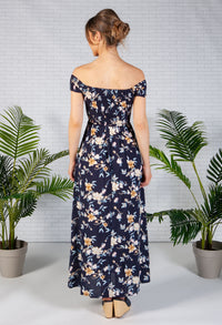 Floral Off the Shoulder Dress in Navy