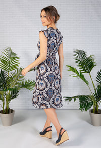 Navy Paisley Print Dress