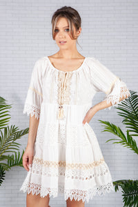 Lace Panelled White Dress