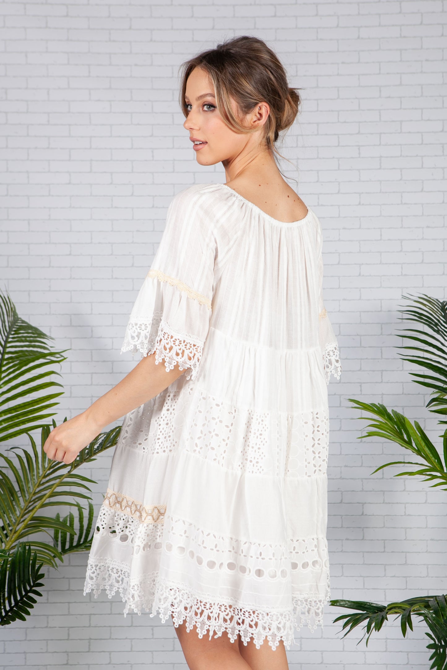 Lace Panelled White Dress