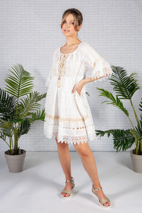 Lace Panelled White Dress