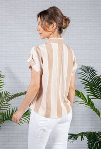 Loose Fit Beige Striped Shirt